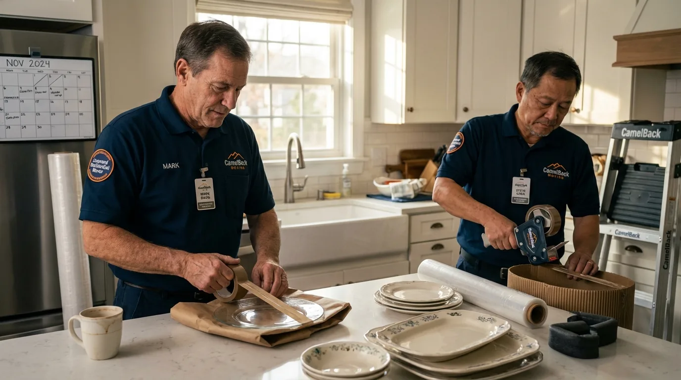 Professional crew packing kitchen dishware in Lookout Mountain, TN